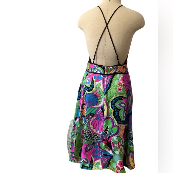 BOSTON PROPER VINTAGE Y2K NEON SILK FLORAL HALTER DRESS. MADE IN THE U.S… - Picture 5 of 12
